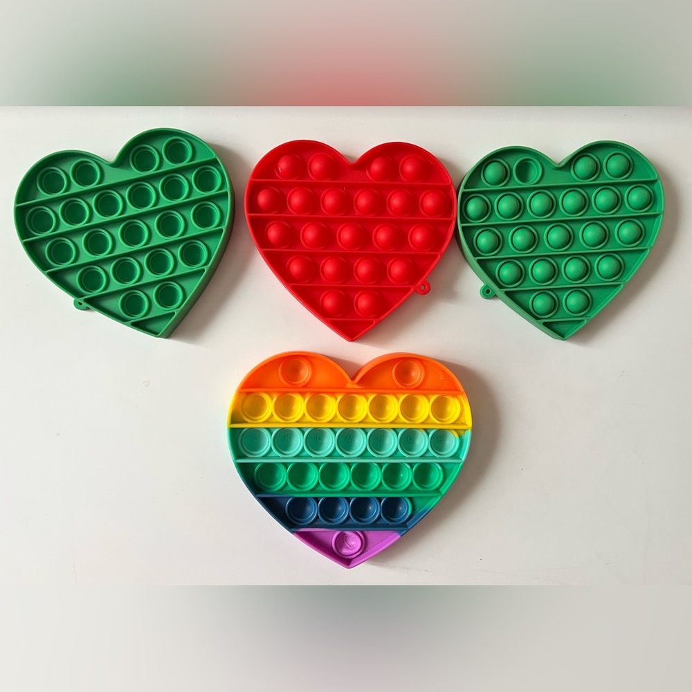 Heart Pop it Fidget Toys for Kids, Stress Relieving Fidget Lot of 4 Multicolor